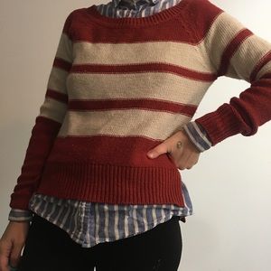 Maroon and tan striped sweater